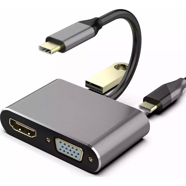 RoGer USB-C Multimedia Adapter HDMI 4K@30Hz / VGA 1080p / USB 3.0 / USB-C PD