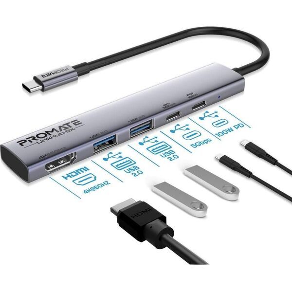 Promate LinkHub-5X Hub HDMI 4K@60Hz / USB-C PD100W