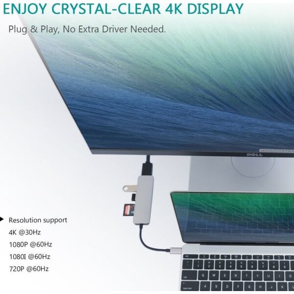 RoGer USB-C Hub 5in1 USB 3.0 x2 / HDMI / SD card reader / TF card reader