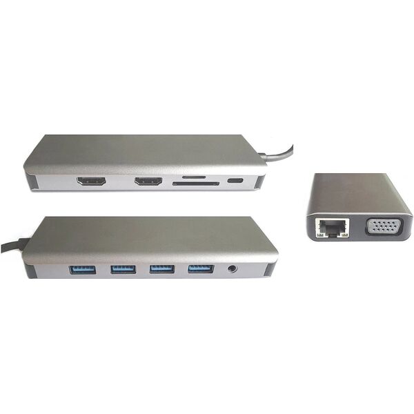 RoGer MST Dock Station 12in1 Lite USB-C to 2x HDMI / 4x USB3.0 / SD/TF / VGA / LAN