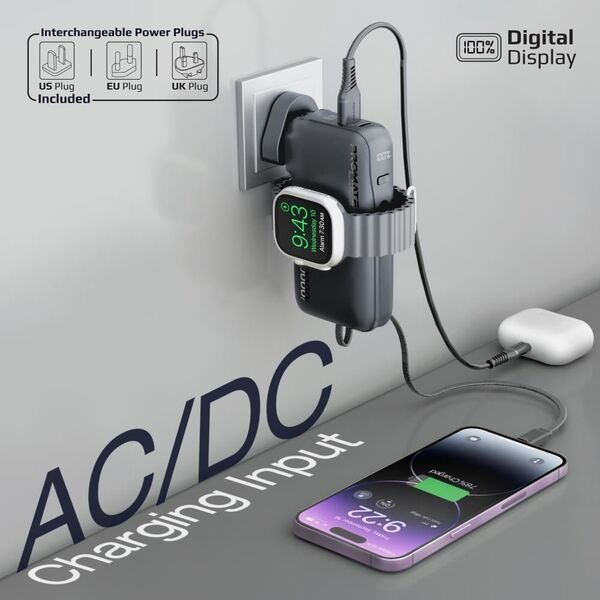 Promate PowerPack-10i Charger Power Bank 22W / 10000mAh / USB-C / QC3.0 / iWatch 2,5W / 220V EU/US/UK