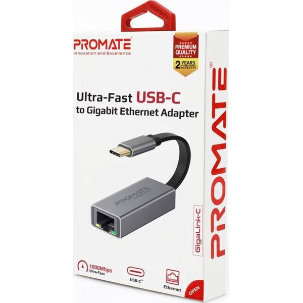 Promate GigaLink-C Adapter USB-C to Gigabit Ethernet 10/100/1000Mbps