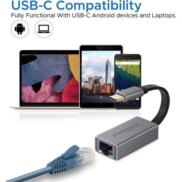 Promate GigaLink-C Adapter USB-C to Gigabit Ethernet 10/100/1000Mbps