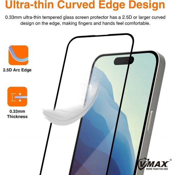 Vmax 9D Full Face Tempered Glass for Apple iPhone 16 Plus