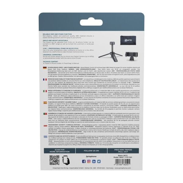 Prio Mini PULL-OUT Universal Tripod / Self Stick / Holder GoPro and other sport cameras