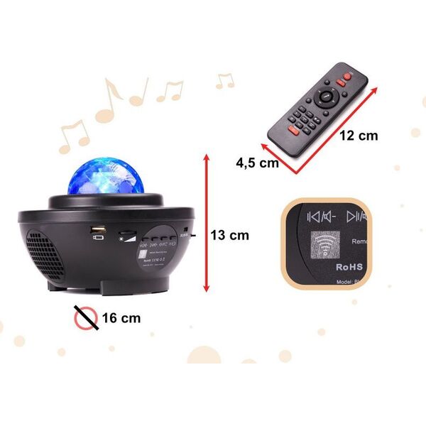 RoGer Rotating Star Projector / Bluetooth Speaker / LED / with Remote Control