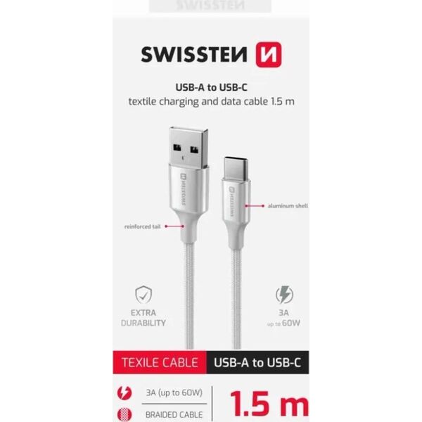 Swissten Textile II USB - USB-C Data and Charching Cable 1.5m