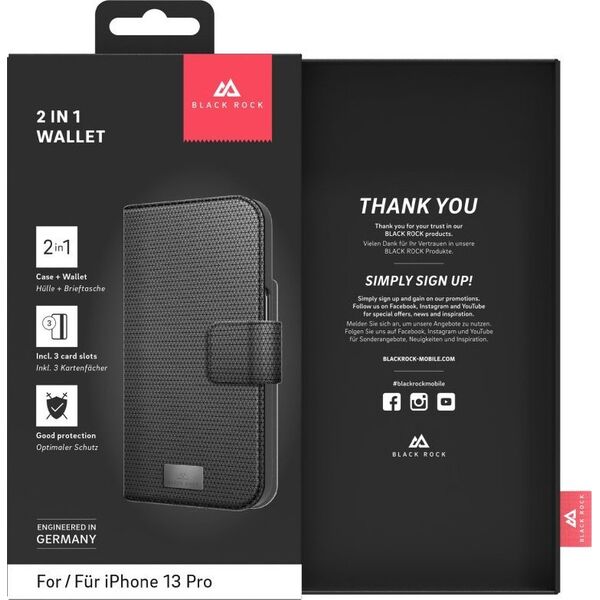 Black Rock 2 in 1 Wallet Detachable Back Case Apple iPhone 13 Pro