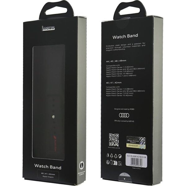 Λουράκι ρολογιού σιλικόνης Pasek Audi Sport Red Logo για Apple Watch 40/41/42mm μαύρο