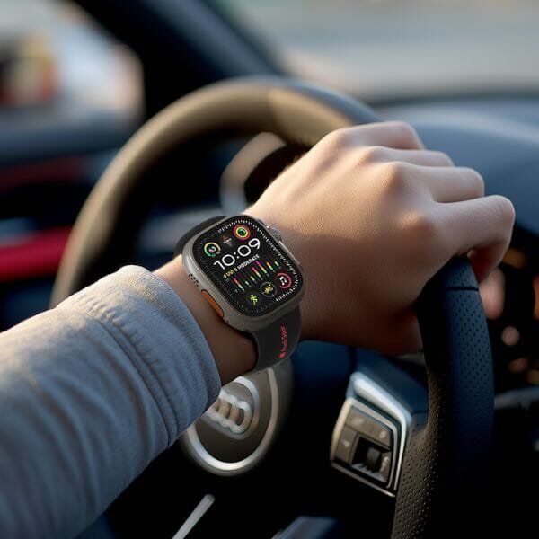 Λουράκι ρολογιού σιλικόνης Pasek Audi Sport Red Logo για Apple Watch 40/41/42mm μαύρο