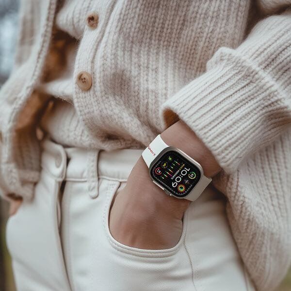 Λουράκι ρολογιού σιλικόνης Pasek Audi Sport Red Logo για Apple Watch 40/41/42mm λευκό