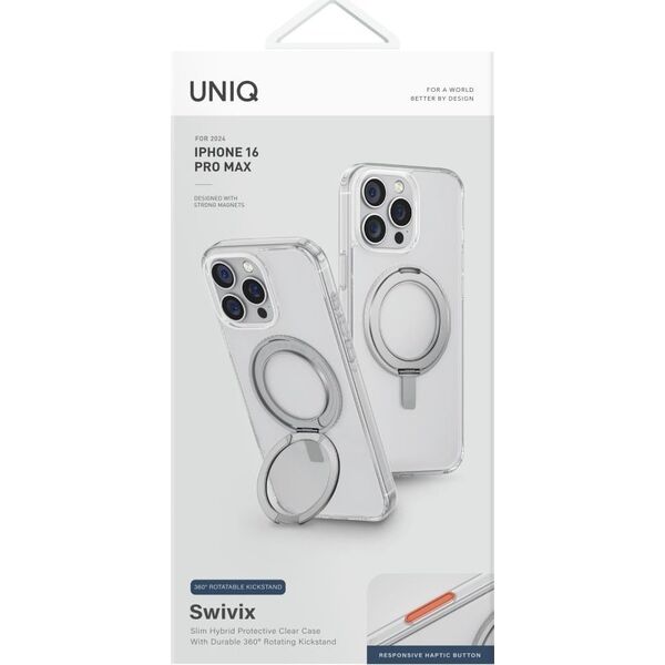 Case UNIQ Swivix for iPhone 16 Pro Max 360 Rotating Kickstand transparent