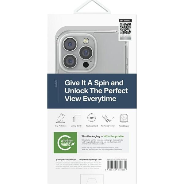 Case UNIQ Swivix for iPhone 16 Pro Max 360 Rotating Kickstand transparent