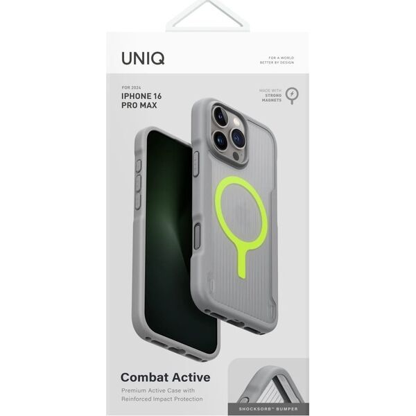 Etui UNIQ Combat Active do iPhone 16 Pro Max Magclick Charging szary