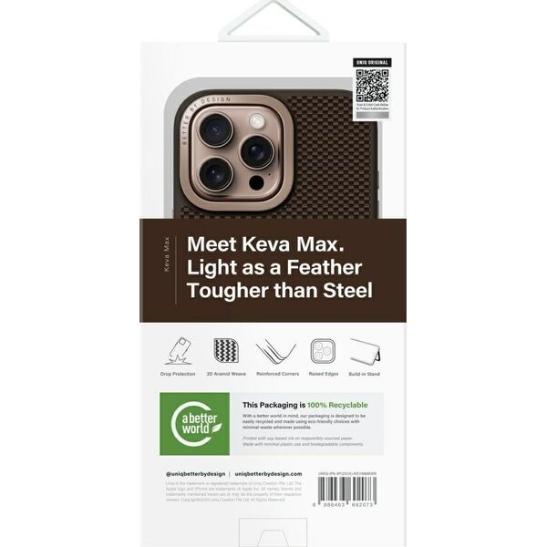Etui UNIQ Keva Max do iPhone 16 Pro Max  Magclick Charging Camera Stand brązowy