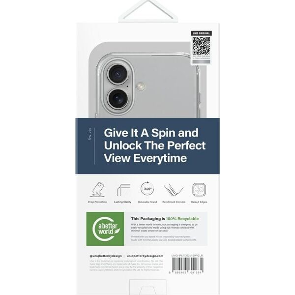 Etui UNIQ Swivix do iPhone 16 360        Rotating Kickstand przezroczysty