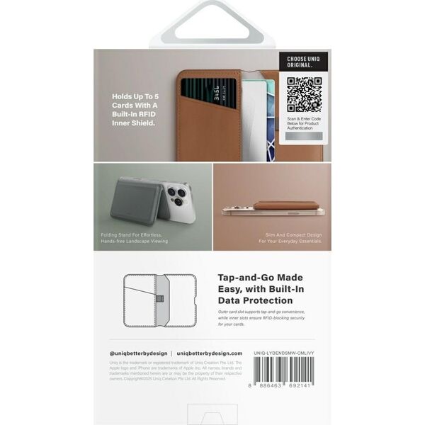 Magnetyczny portfel RFID UNIQ Lyden DS   stojak na telefon karmelowy