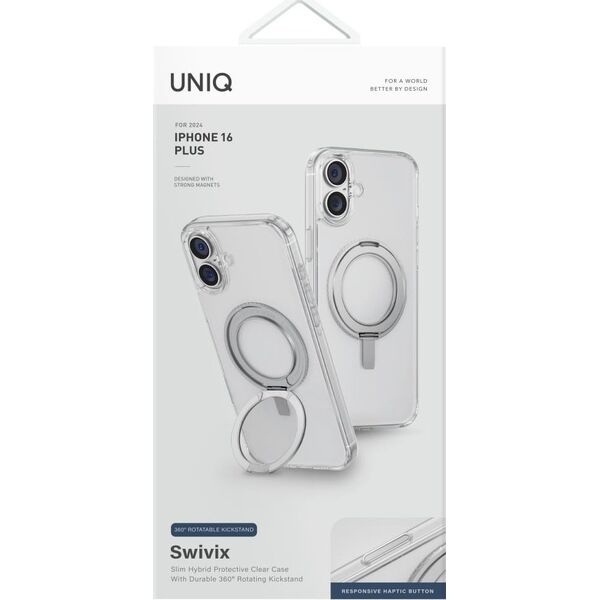Etui UNIQ Swivix do iPhone 16 Plus 360   Rotating Kickstand przezroczysty