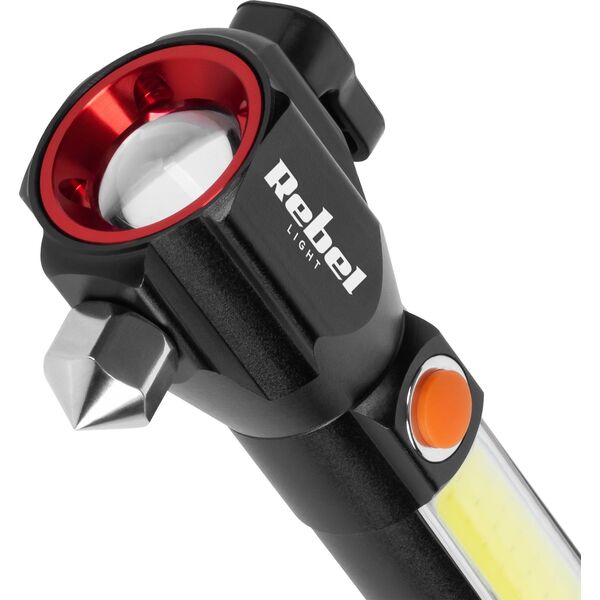 Latarka Taktyczna LED Mocna ZOOM USB 200m młotek nóż magnes Rebel