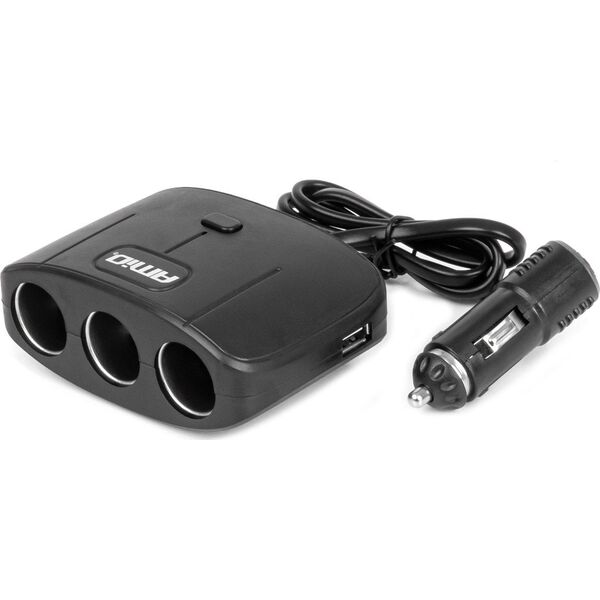 Rozdzielacz gniazda zapalniczki z ładowarką 2x usb-a on/off 12v 24v 100w 70cm amio-04362