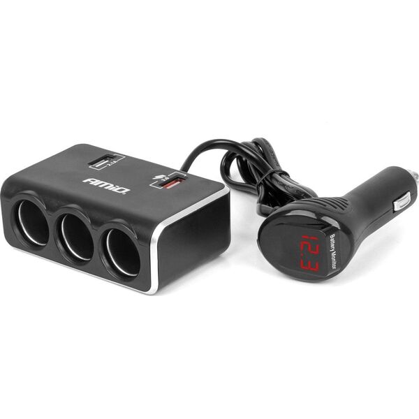 Rozdzielacz gniazda zapalniczki z ładowarką 2x usb-a qc3.0 12v 24v 120w 80cm amio-04364