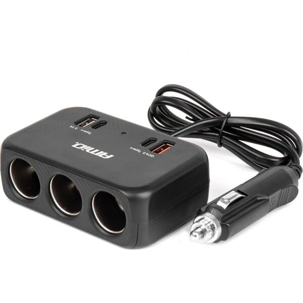 Rozdzielacz gniazda zapalniczki z ładowarką 1x usb-a 1x usb-c qc4.0 12v 24v 120w 80cm amio-04365