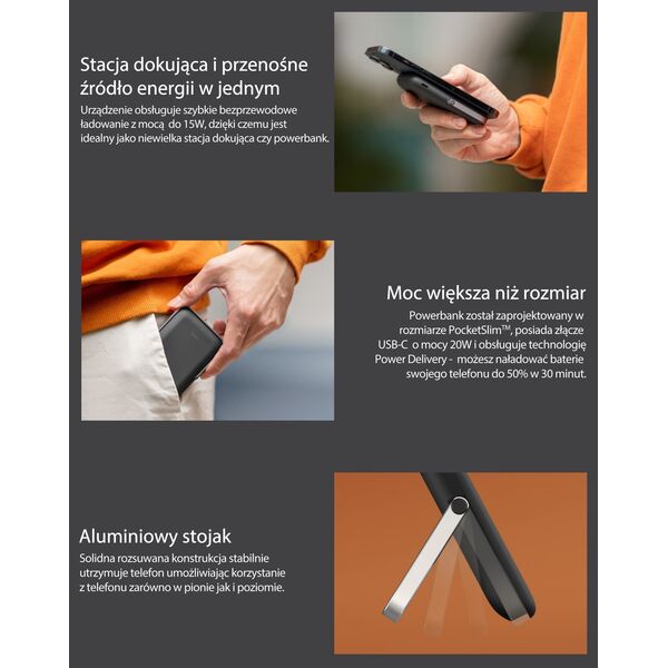 UNIQ Powerbank Hoveo 5000mAh USB-C 20WPD Fast charge Wireless Magnetic różowy/blush pink