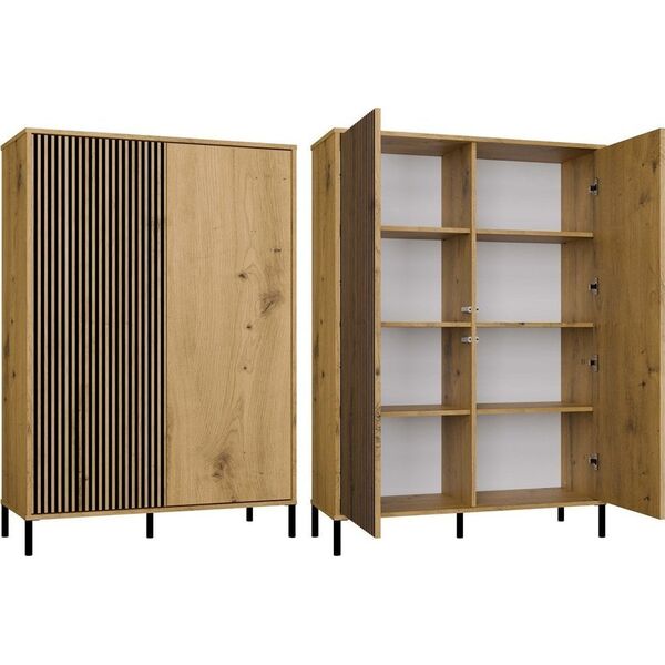 Witryna KAMARO 2DD SLIM/GŁADKI DĄB ARTISAN Lamele Front Ryflowany + Klasyczny