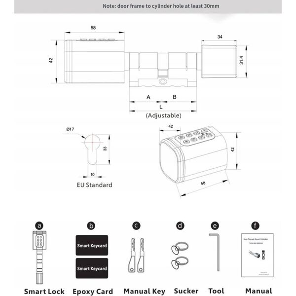 INTELIGENTNA WKŁADKA DO ZAMKA SL-14-TUYA-70 Tuya Smart Bluetooth MIA