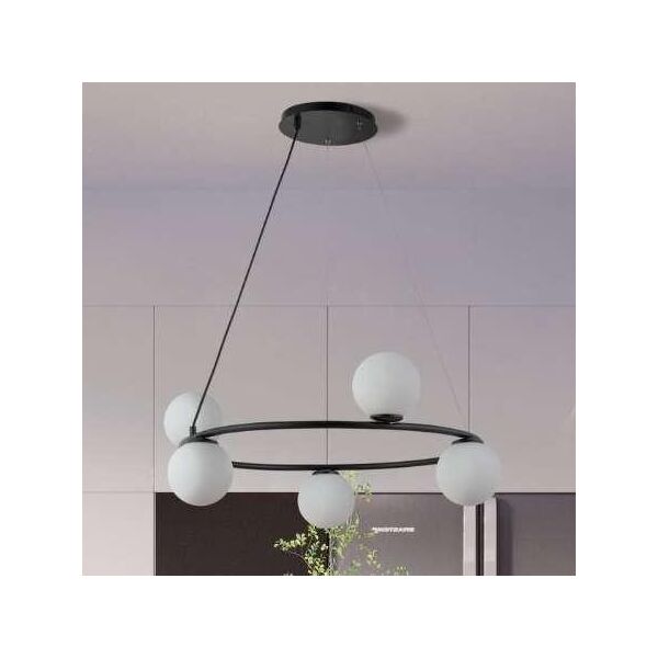 Lampa wisząca Sigma Nowoczesny żyrandol GAMA KOŁO Sigma szklane kule czarne