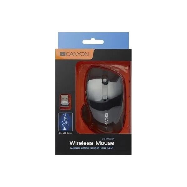 Mysz Canyon CANYON Mysz MW-01, Blue Led Sensor, 6 przycisków, bezprzewodowa, Niebiesko-Szara