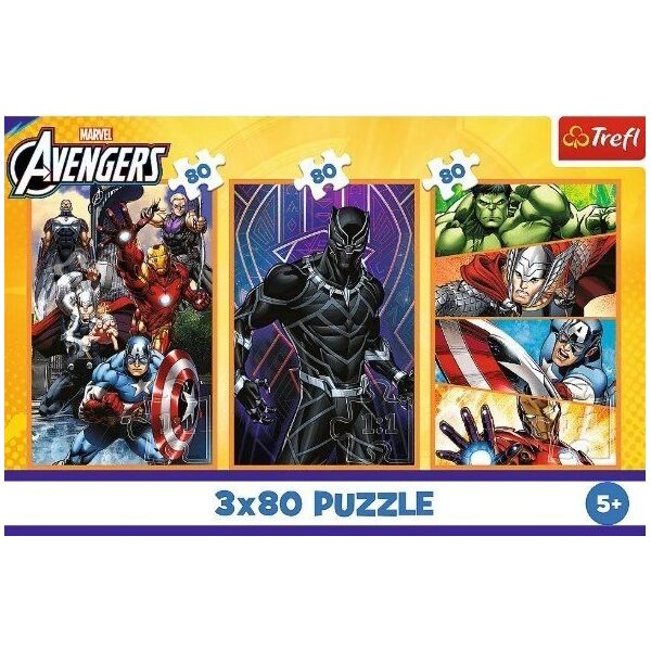 Puzzle 3x80 elementów Dni pełne akcji Avengers Trefl