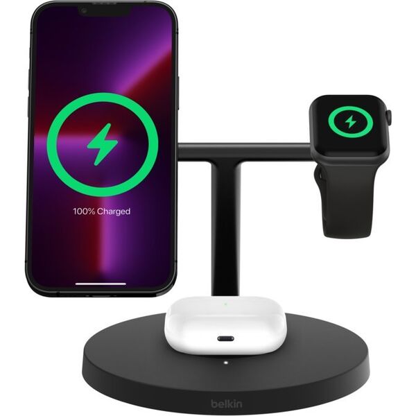 Belkin Stacja do ładowania bezprzewodowego na iPhone, Apple Watch, AirPods, Qi2 15W, czarna