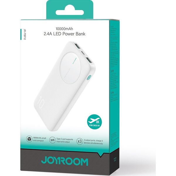 Powerbank Joyroom Powerbank Joyroom JR-PBF12 10000mAh 2.4A 2x USB-A 1x USB-C - biały