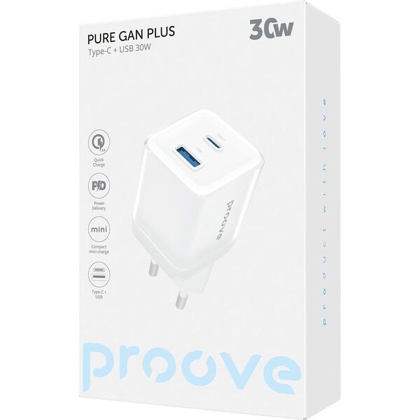 Inteligentne Gniazdko Sieciowe Wtyczka 30W USB-A + USB-C QC3.0 PD3.0 PROOVE / WCPU30111202 / Biały