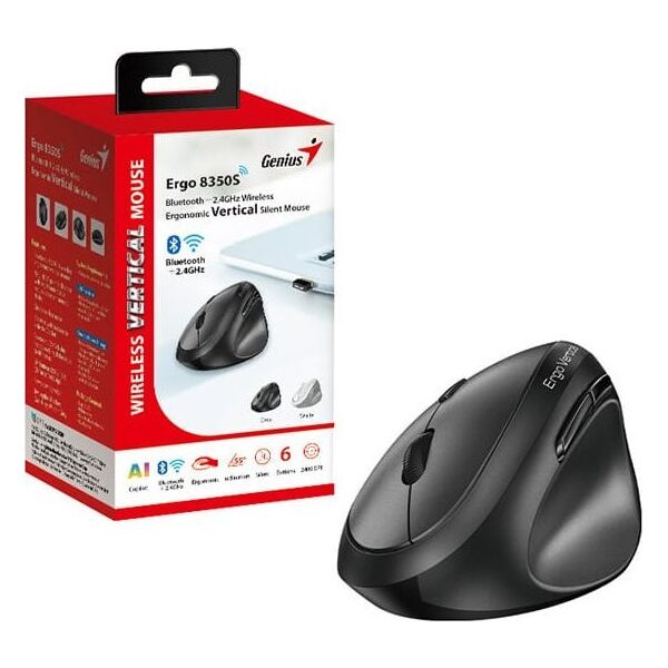 Mysz bezprzewodowa, Genius Ergo 8350S, szara, optyczna, 2400DPI