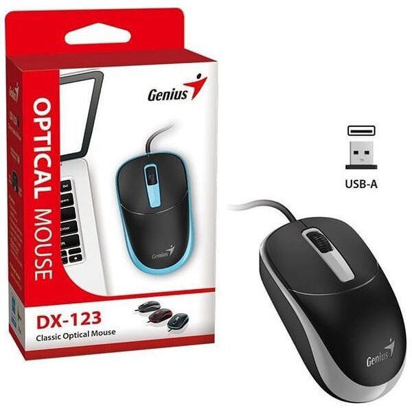 Mysz przewodowa, Genius DX-123, czarno-szara, optyczna, 1200DPI