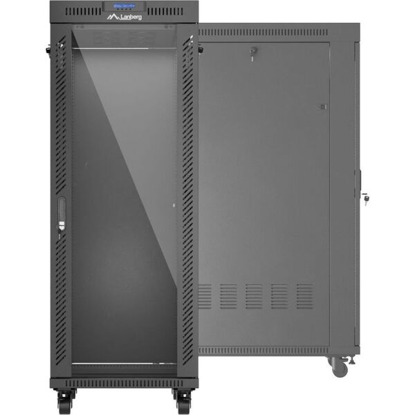 Επιδαπέδιος εγκαταστάσιμος rack 19" 32U 600x1000 μαύρος με γυάλινη πόρτα LCD Lanberg (flat pack)
