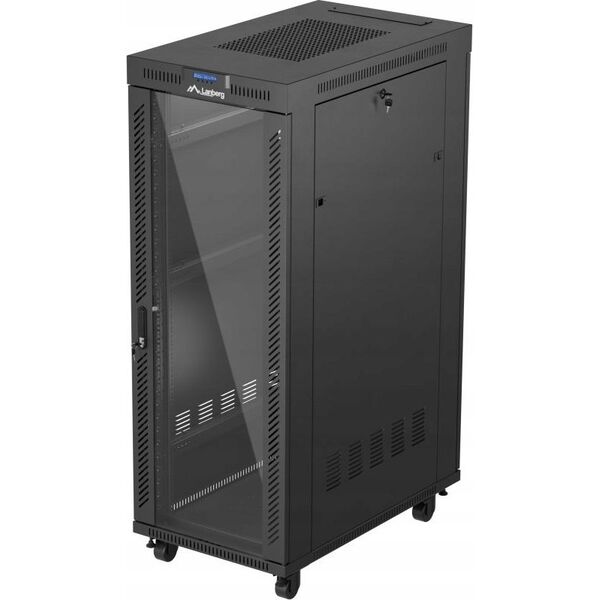 Επιδαπέδιος εγκαταστάσιμος rack 19" 32U 600x1000 μαύρος με γυάλινη πόρτα LCD Lanberg (flat pack)