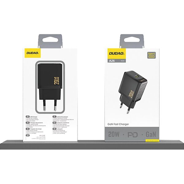 Φορτιστής Dudao A26 PD20W GaN USB-C - μαύρη
