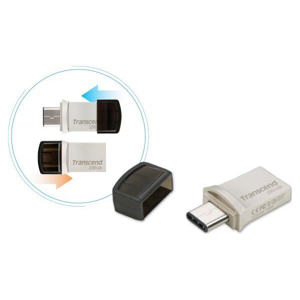 Transcend JetFlash 890 USB μνήμη 256 GB USB Type-A / USB Type-C 3.2 Gen 1 (3.1 Gen 1) Ασημί