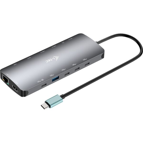 I-TEC USB-C Metal NanoDock 2xHDMI 1xUSB-C Video 1xGLAN 1xAudio/Mic 1xSD/microSD 1xUSB 3.2 3xUSB-C 3.2 Gen2 2xUSB 2.0 PD140W+charger