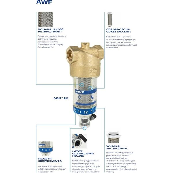 Afriso AWF120 filtr do wody pitnej 3/4 z płukaniem wstecznym 4212000