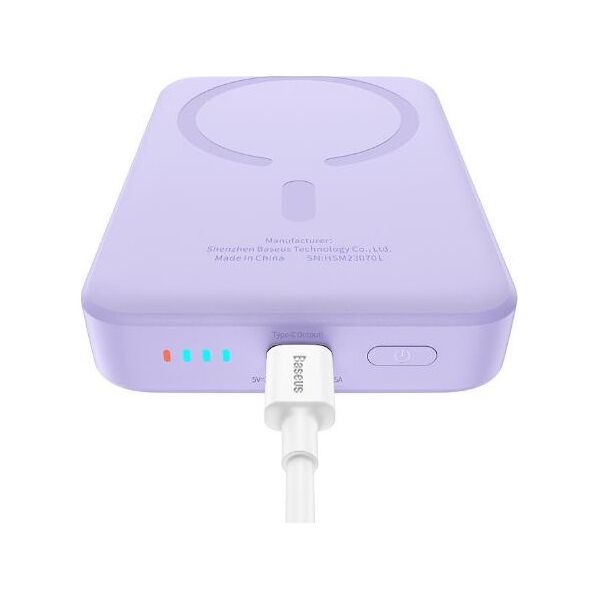 Powerbank Baseus OS-Baseus Magnetic Mini Air Wireless Fast Charge Power Bank 10000mAh 20W Nebula Purple（With Simple Charging Cable Type-C to Type-C (20V/3A) 30cm White)