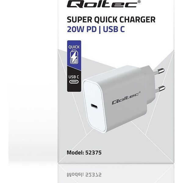 Ładowarka Qoltec Ładowarka Super Quick PD | USB-C | 20W | 5-12V | 1.67-3A | Biała