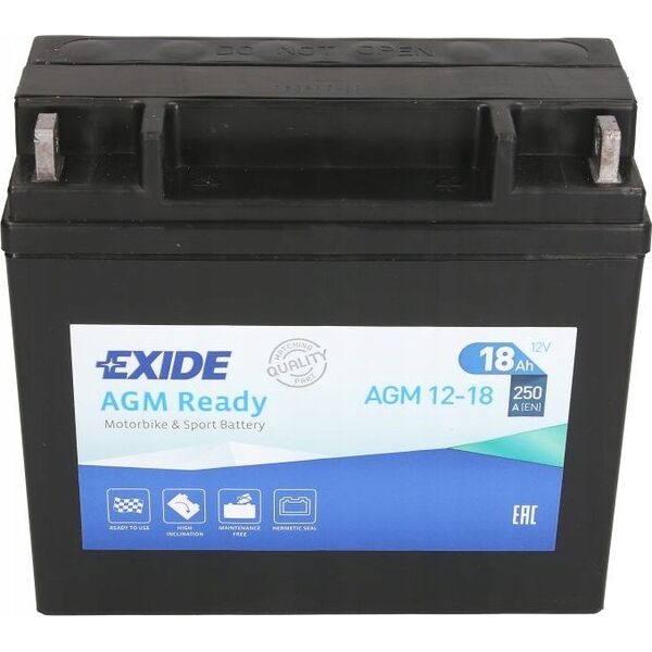 Μπαταρία AGM EXIDE 12V 18Ah 250A P+ Χωρίς συντήρηση 181x77x167mm Έτοιμη AGM12-18 κατάλληλη για: BOMBARDIER OUTL. OUTLAND. BUELL S1 S...