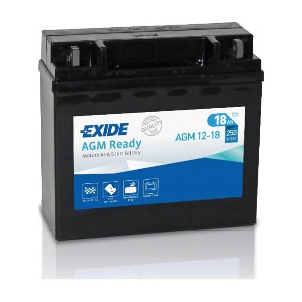 Μπαταρία AGM EXIDE 12V 18Ah 250A P+ Χωρίς συντήρηση 181x77x167mm Έτοιμη AGM12-18 κατάλληλη για: BOMBARDIER OUTL. OUTLAND. BUELL S1 S...