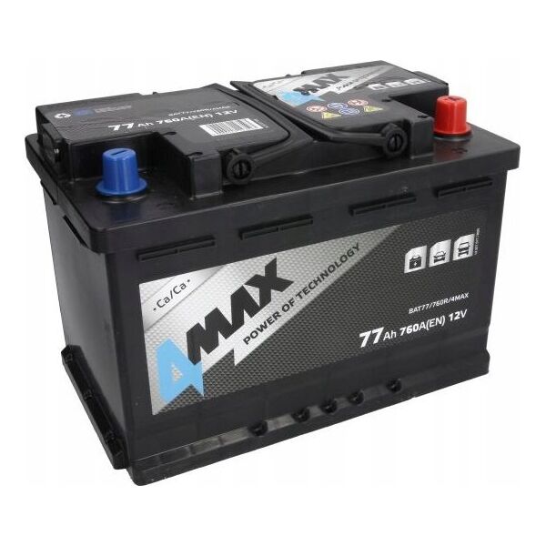 Επαναφορτιζόμενη μπαταρία 4MAX 12V 77Ah/760A (P+ τυπικός πόλος) 278x175x190 B13 - βάση ύψους 10.5 mm (εκκίνησης)