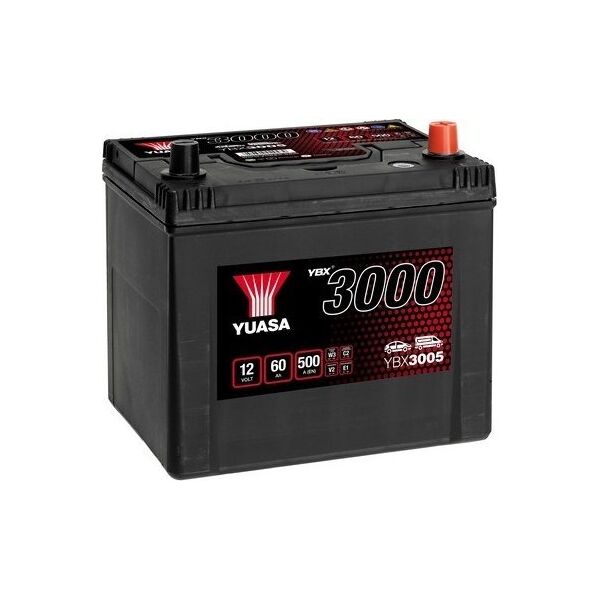Μπαταρία YUASA 12V 60Ah/500A YBX3000 SMF (P+ standardowy) 232x173x225 B00 (εκκίνησης)