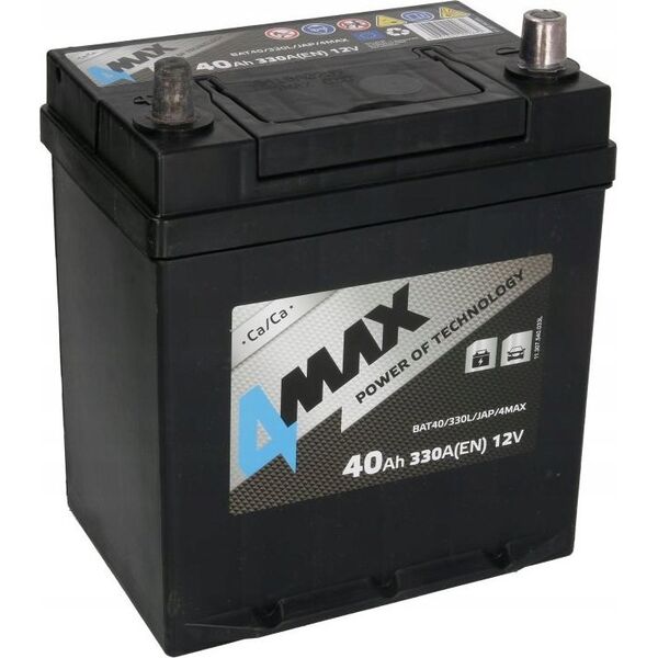 Μπαταρία 4MAX 12V 40Ah/330A (L+ λεπτός πόλος (ιαπωνικά οχήματα) + τυπικός πόλος) 187x140x225 B01 - βάση ύψους 10,5 mm (εκκίνηση)
